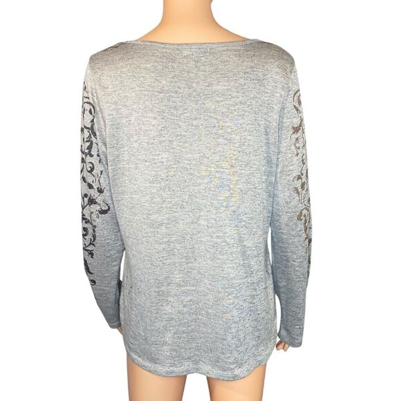 Live and Let Live Long Sleeve Top Beige Black Pattern Boho Womens Size Large - Picture 3 of 6